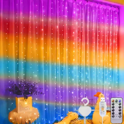 LED-Lichtvorhang 3x3m, 300 Regenbogen-LEDs, USB, Fernbedienung, 8 Modi