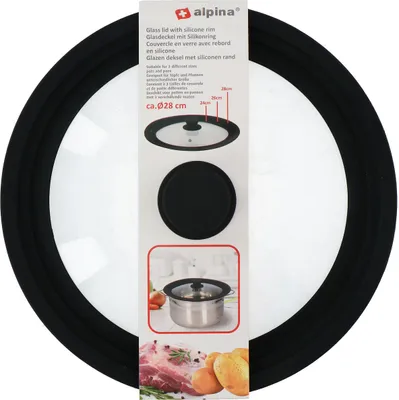 Obrázek produktu pro Univerzální skleněná poklice Alpina - se silikonovým okrajem - pro pánve 24 cm/26 cm/28 cm