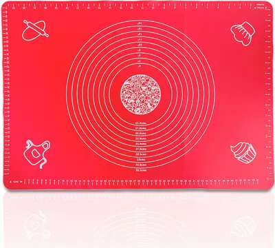 Produktbild von XXL 65x45cm rutschfeste Silikon Backunterlage Backmatte Teigmatte Rollmatte Silikonmatte Dauerbackmatte Rot