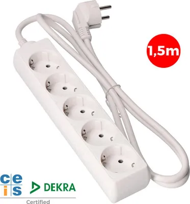 Image de Multiprise 5 Schuko Edm 1.5m 5 Prises Schuko, Câble 1.5m, Section 3x1.5mm2 - Edm