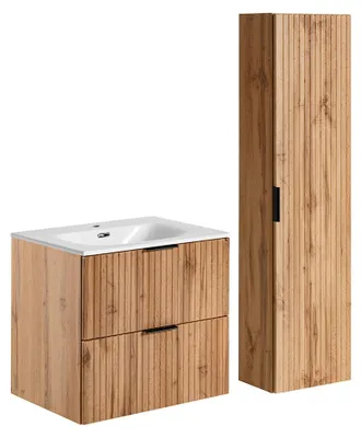 Produktbild von Waschtisch und Hängesäule 60.2cm Adriel mit 2 Schubladen, Eichenoptik