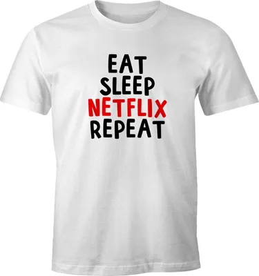 Produktbild von Herren T-Shirt Eat sleep Netflix repeat Fun-Shirt Spruch-Shirt Moonworks® weiß XS