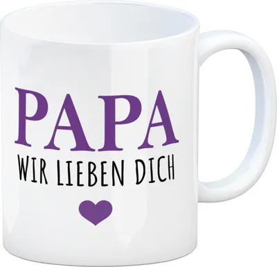 Produktbild von Papa wir lieben dich Kaffeebecher in lila mit Herz