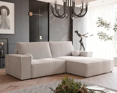 Produktbild von IDOHOME-Polsterecksofa HUGO mit Schlaffunktion und Bettkasten Ecksofa in L-Form Wohnzimmer Sofa mit Bettkasten Couch Rechts Poso 100 Beige