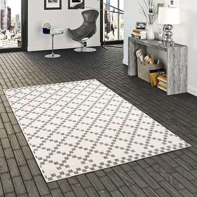 Produktbild von In- und Outdoor Teppich Beidseitig Flachgewebe Newport Modern Karo Silber, Größe:120x170 cm