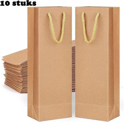 Image de Étiquettes cadeaux en papier kraft - 10 pièces - 35 x 9,5 x 9 cm - Avec poignée - Pour toutes les occasions et toutes les fêtes