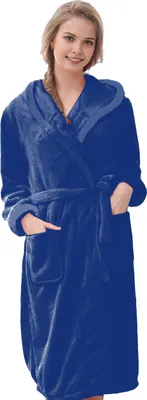 Produktbild von Winternachthemd für Paare, dickes Fleece, warm, mit Schnürung, verstellbarer Bund, Kapuzentaschen, gute Wasseraufnahme, mittellang, Damen-Homewear, Spa-Hotel-Bademantel