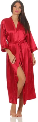 Produktbild von Damen langes Kimono Nachtmantel Seidenrobe Morgenmantel,  Weinrot S