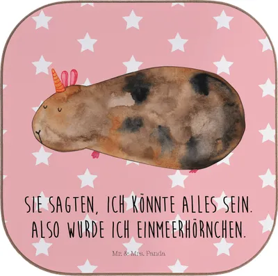 Produktbild von Mr. & Mrs. Panda Untersetzer für Gläser Einhorn Meerschweinchen - Rot Pastell - Geschenk, Tassenuntersetzer, Meerschwein, Coaster, Unicorn, Tassen, Tischuntersetzer