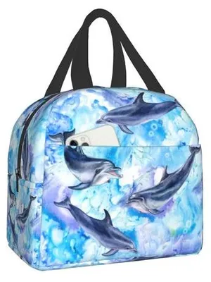 Productafbeelding van Geïsoleerde lunchbox met dolfijnenprint, waterdicht, geschikt voor picknick en kantoor
