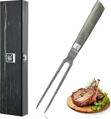 Produktbild von Zayiko Professional Series Damast Tranchiergabel I 18 cm Klinge I Ahornholzgriff