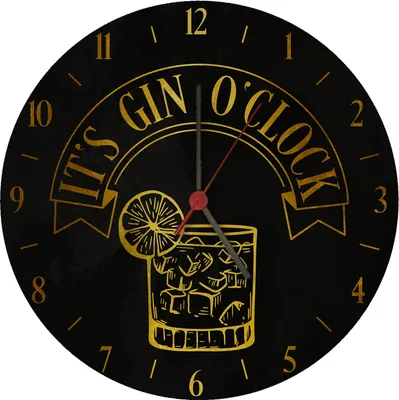 Produktbild von It's Gin O'Clock Wanduhr aus MDF mit gelber Schrift