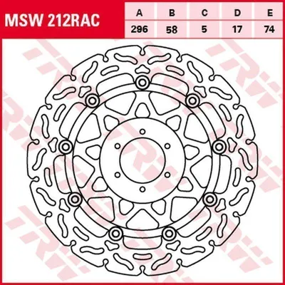 Imagen del producto de Disco de freno deportivo TRW, tipo flotante, modelo MSW212RAC, compatible con CBR400F2 (NC23)