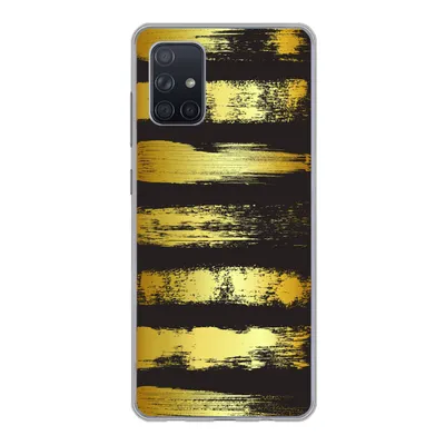 Produktbild von MuchoWow® Handyhülle Schutzhülle Hülle für Samsung Galaxy A51 Goldene Streifen auf schwarzem Hintergrund Silikon Softcase Handy Hülle - Schutzabdeckung