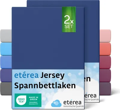 Produktbild von 2er Set Jersey Spannbettlaken Marine 60x120 cm - 70x140 cm - ETÉREA Jersey Spannbetttuch Bettlaken aus 100% Baumwolle - Größe 60x120 cm - 70x140 cm - Farbe Marine