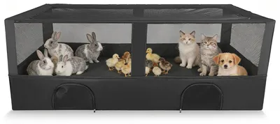 Produktbild von Kleintiergehege - Freilaufgehege für Kaninchen und Meerschweinchen - 162 x 82 x 58 cm - Wasserdichter Boden - Für drinnen und draußen - Schwarz