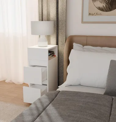 Productafbeelding van YORK nachtkastje, opbergruimte, 2 lades, slaapkamer, WIT