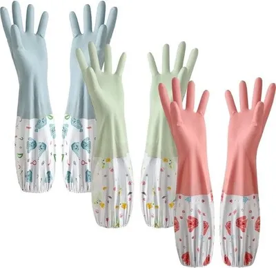 Produktbild von Haushaltshandschuhe, lange Gummihandschuhe, latexfrei mit Baumwollfutter für Geschirrspülen, Waschen, Badezimmer, Auto (mittlere Größe, 3 Paar)