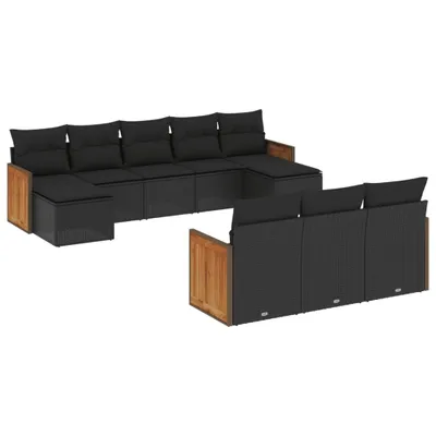 Produktbild von 10-tlg. Garten-Sofagarnitur mit Kissen Schwarz Poly Rattan