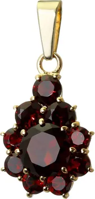 Produktbild von Granat Kettenanhänger Goldschmiedearbeit 14 Karat 585 Gelb Gold Tropfen 3200