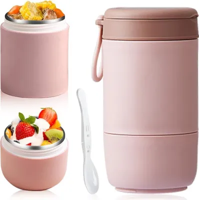 Produktbild von MüSlibecher to go, 800ml Praktischer Müslibecher und Behälter, Jogurtbecher für Unterwegs mit löffel, Auslaufsicherer Joghurt to go Becher groß für Tiefkühler, Mikrowelle, Spülmaschine, Arbeit
