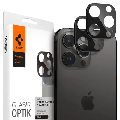 Image de Spigen, protection d'objectif pour iPhone 14 Pro / 14 Pro Max, modèle Optik.Tr Ez Fit, lot de 2, couleur noire