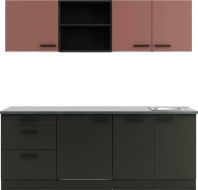 Produktbild von Optifit Küchenzeile mit Geräten Nizza407/Madrid420 210 cm rostrot anthrazit matt zerlegt Variante reversibel KPNM 2199R-9+