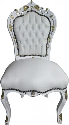 Produktbild von Casa Padrino Barock Esszimmer Stuhl Weiß / Weiß / Gold - Antik Stil Möbel