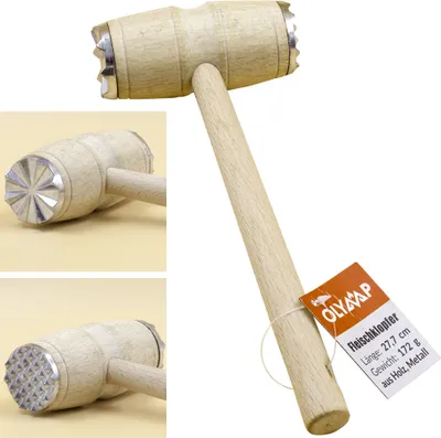 Produktbild von Fleischklopfer, Küchenhammer, Schnitzelklopfer, Fleischhammer aus Metall & Holz