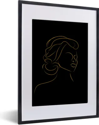 Produktbild von MuchoWow® Gerahmtes Poster Frau - Schwarz - Gold - Strichzeichnung 30x40 cm - Poster mit Schwarzem Bilderrahmen Wandposter Rahmen Foto Bilder - Wandposter Schlafzimmer