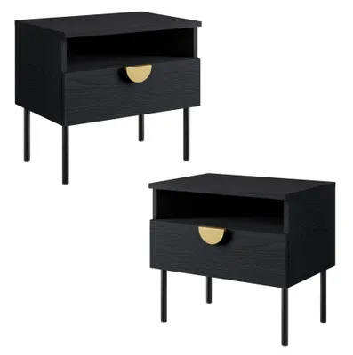 Image de AX LIVING Table de nuit Noir Brunelli 50 cm Lot de 2 poignées dorées