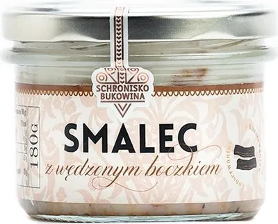 Zdjęcie produktu dla Smalec z wędzonym boczkiem mały 180g - Schronisko Bukowina
