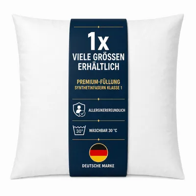 Produktbild von Premium Füllkissen (40x40 cm) Innenkissen mit Polyesterfüllung (Klasse 1), extra bauschig & formstabil, allergikergeeignet, waschbar bei 30°C