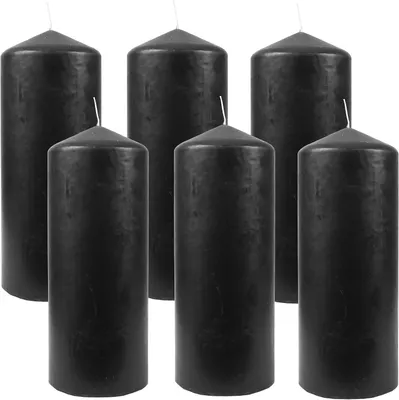 Produktbild von Wachskerzen (6er Pack) Schwarz Stumpenkerzen Ø6cm x 13,5cm - Kerze in vielen Farben, Lange Brenndauer - Hergestellt in EU - Kerzen Blockkerzen