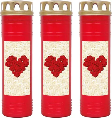 Produktbild von Grabkerze Rot 3er Pack, Brenndauer: 170 Stunden ( je Kerze ), Motiv: Rose Herz