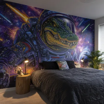 Weltraum-Fototapete mit Krokodil-Astronaut – Decords, Produktansicht 1