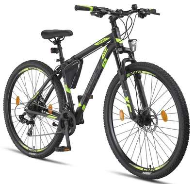 Produktbild von Licorne Bike Effect Premium Mountainbike Aluminiumrahmen Shimano,Farbe:Schwarz/Lime (2xDisc-Bremse);Zoll:29.00