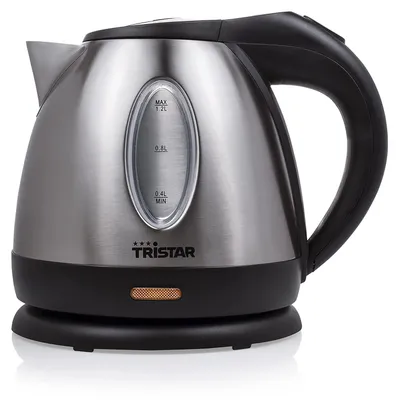 Produktbild von Tristar WK-1325 Wasserkocher, 1,2 l, 850 W, Schwarz, Edelstahl, Edelstahl, Wasserstandsanzeige, Drahtlos