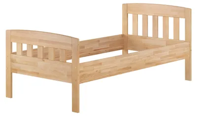 Produktbild von Hohes Einzelbett Massivholzbett Echtholzbett 90x200 Buche Natur mit Zubehör V-60.76-09Federleisten