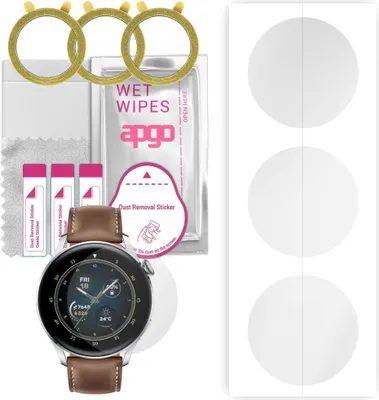 Produktbild von apgo 3 Stück Schutzfolie, klar, kompatibel mit Huawei Watch 3 Classic Smartwatch, Hydrogel Displayschutzfolie mit Positionierhilfe, Displayfolie, robust und kratzfest