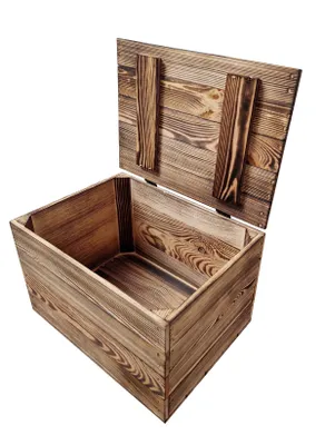 Produktbild von Holzkiste mit Deckel, Holzbox, Kiste mit Deckel, Geflammt 39x29x25cm, kisten zur Aufbewahrung