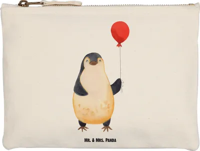 Produktbild von Mr. & Mrs. Panda Federmappe Pinguin Luftballon Größe M - Weiß - Geschenk, Pouch, Kosmetiktasche, Liebe, Kirmes, Jahrmarkt, Beauty Bag, kosmetiktäschchen, Kulturbeutel