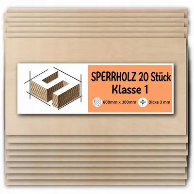 Produktbild von Rechteckige Birkensperrholzplatten zum Basteln und Bemalen – Lasergravur, Laserschnitt, CNC-Fräsen, Modellbau, Laubsägearbeiten, Brandmalerei und Decoupage – Klasse 1 – 30 × 60 cm (300 × 600 mm) – 3 mm – 20 Stück