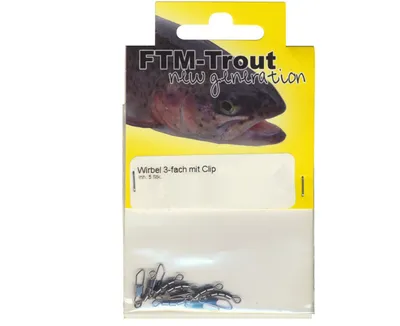 Produktbild von FTM Trout New Generation 3fach Wirbel mit Clip - 5 Forellenwirbel, Größe/Tragkraft:Gr. 10 / 8kg