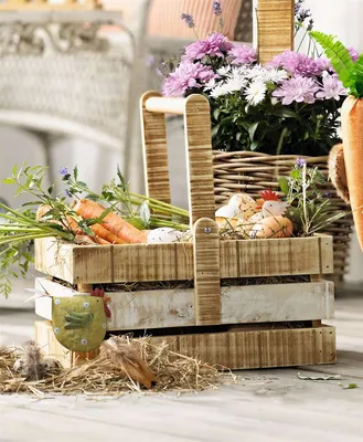 Produktbild von Dekokiste "Rustikal" aus Holz, braun & weiß gekalkt, umlegbarer Henkel, Aufbewahrungskiste, Holzkiste