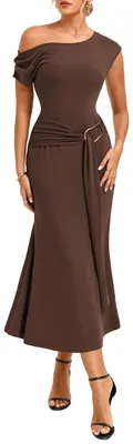 Image de Solidchoice - Robe longue ajustée asymétrique pour femmes, couleur marron