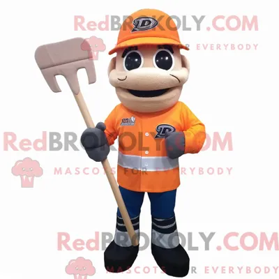 Productafbeelding van Oranje REDBROKOLY ijshockeystick-mascottekostuum gekleed met een overall en zonnebril