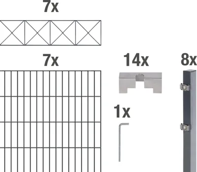 Immagine prodotto di Alberts 668631 Recinzione a doppia rete metallica "Nexus" come set completo di 37 pezzi, plastificata, antracite, altezza 160 cm, lunghezza 14 m