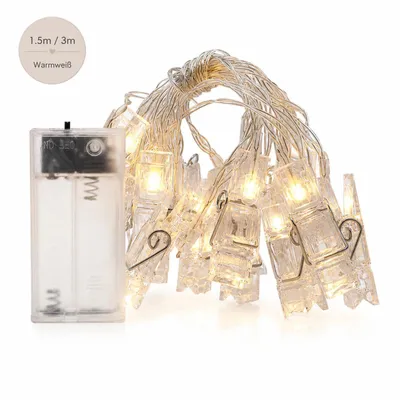Produktbild von Foto LED Lichterkette Batteriebetrieben, mit Klammern, Lichterkette warmweiß, E0206 1,5m