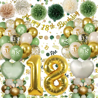 Produktbild von Feierdekorationen für den 18. Geburtstag - Happy Banner, Folienballon und Ballons in Grün und Gold